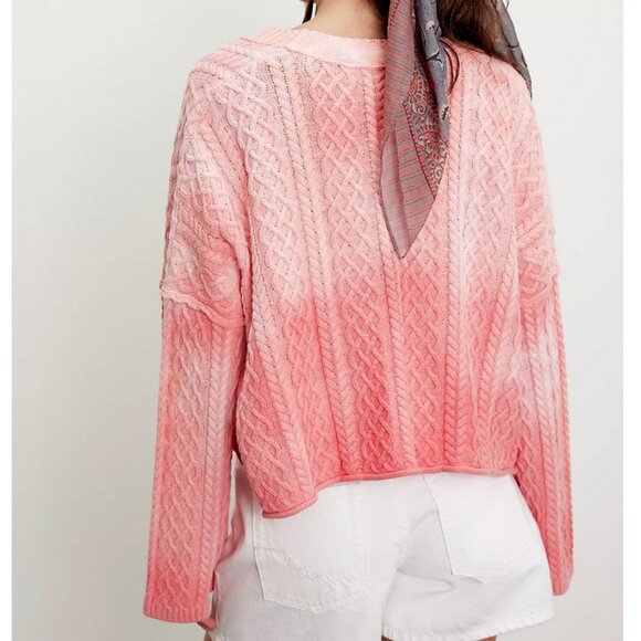 Free People Washed Ashore Cardi Knit Oversized Atlas Red Combo - Picture 2 of 7